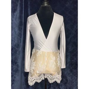 Stretchy Silk Romper with Lace bottoms